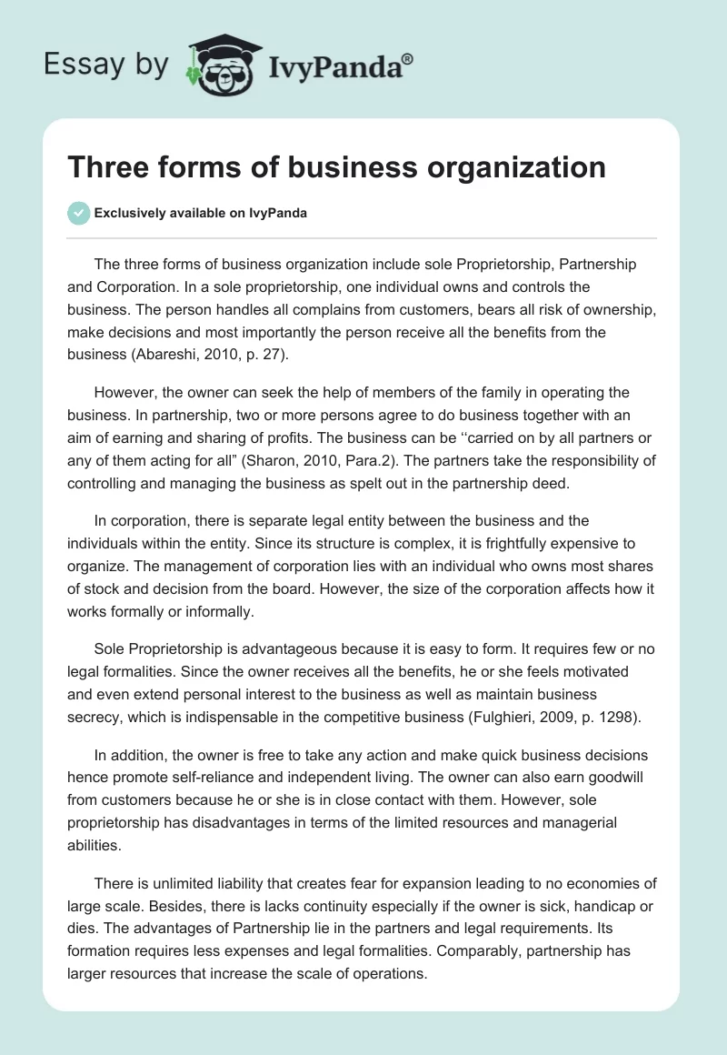 Three forms of business organization. Page 1