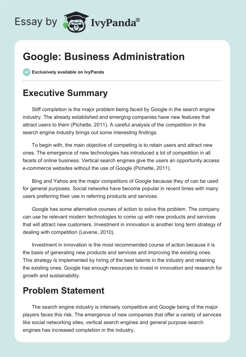 Google: Business Administration. Page 1