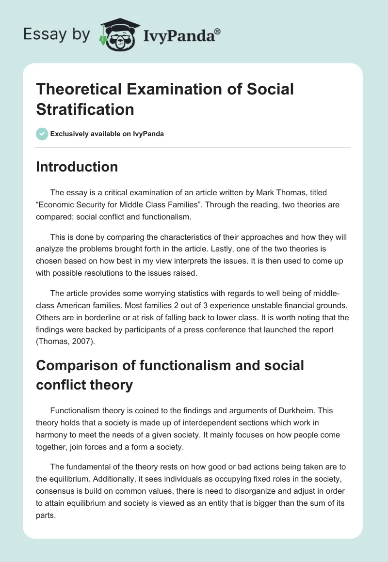 Theoretical Examination of Social Stratification. Page 1