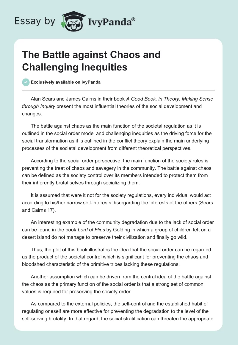 The Battle against Chaos and Challenging Inequities. Page 1