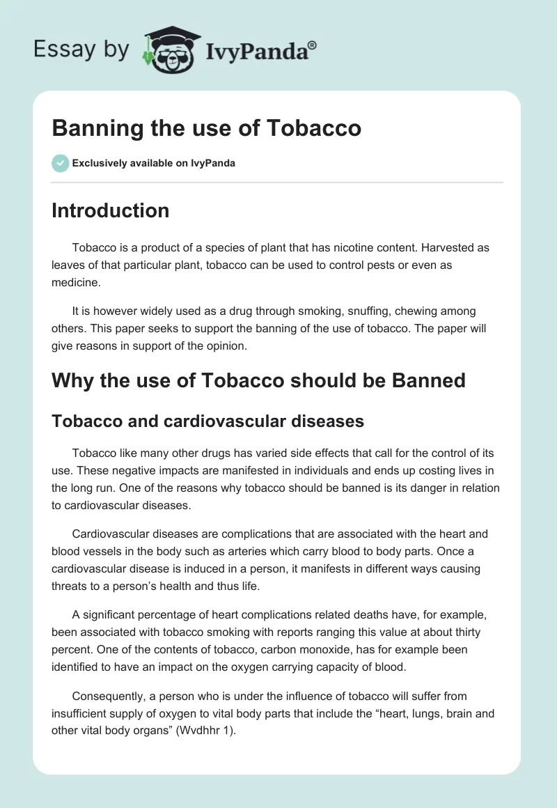 Banning the use of Tobacco. Page 1