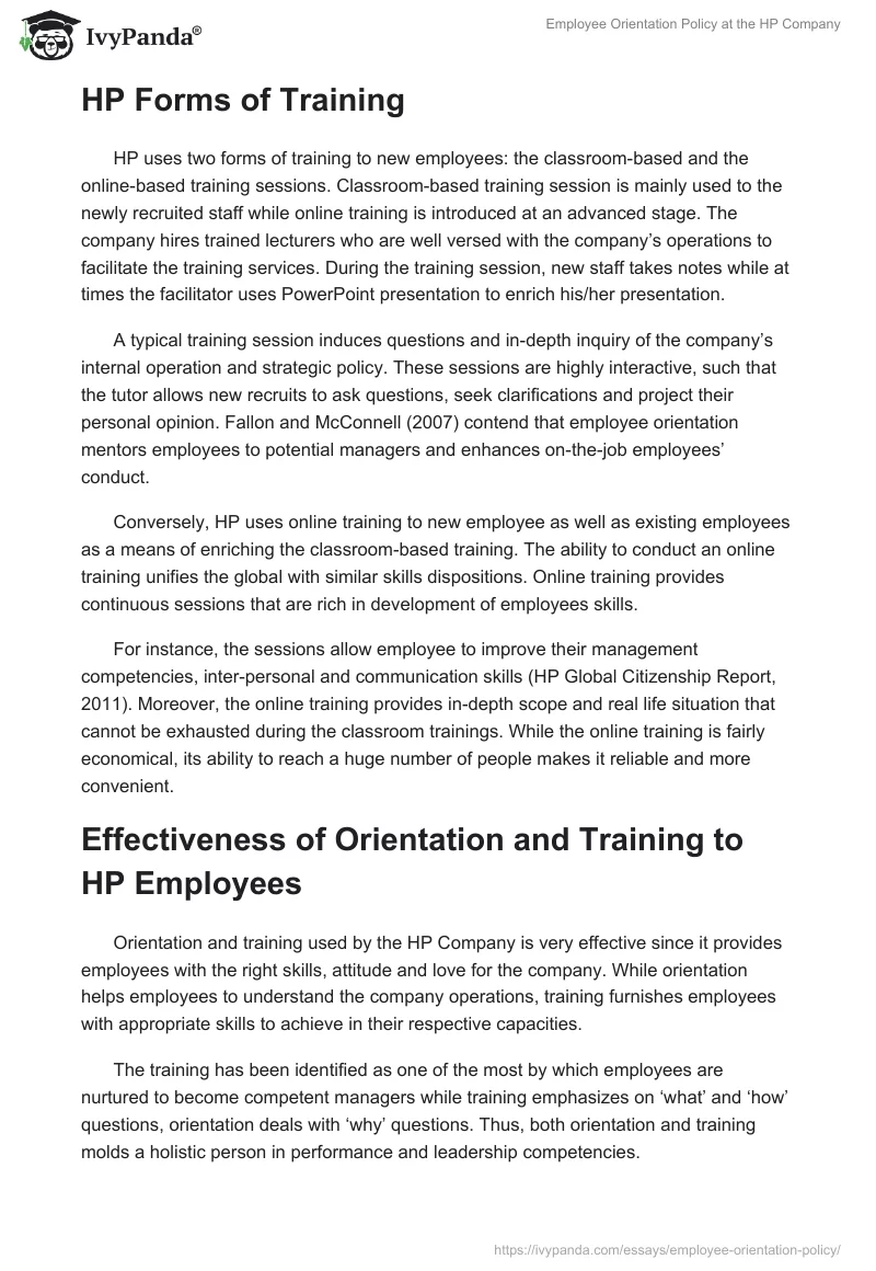 Employee Orientation Policy at the HP Company. Page 2