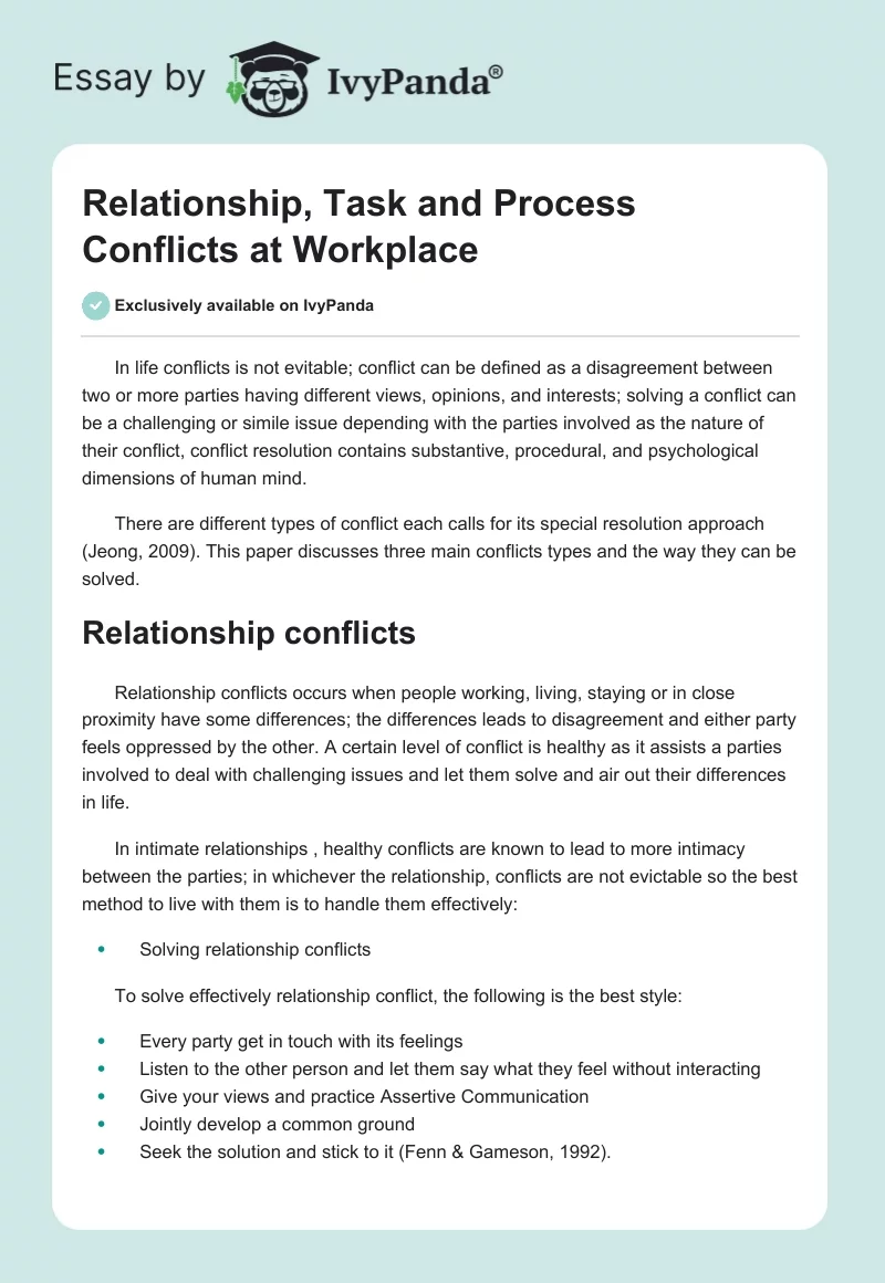 Relationship, Task and Process Conflicts at Workplace. Page 1