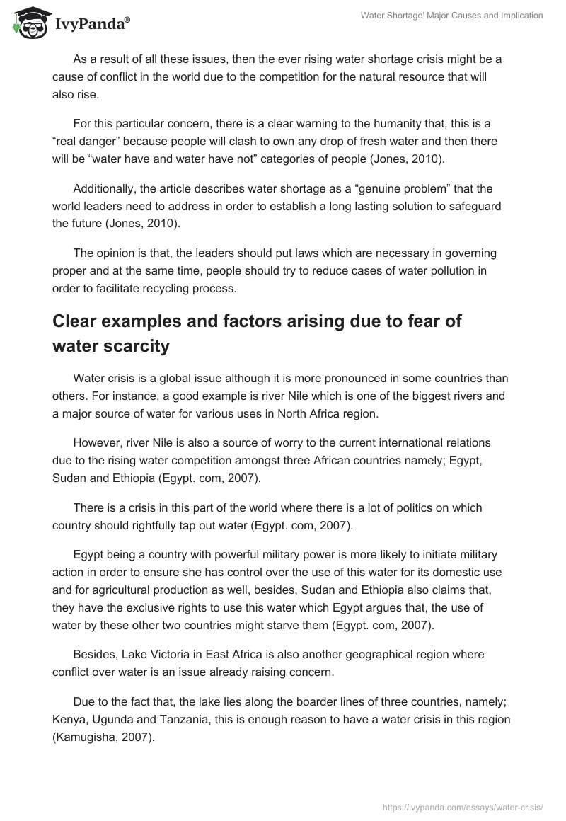 Water Shortage' Major Causes and Implication. Page 3
