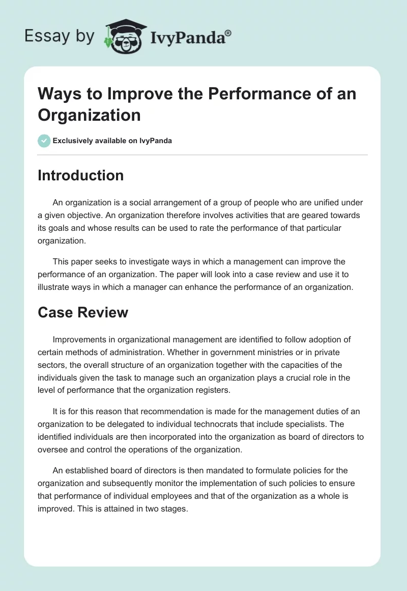 Ways to Improve the Performance of an Organization. Page 1