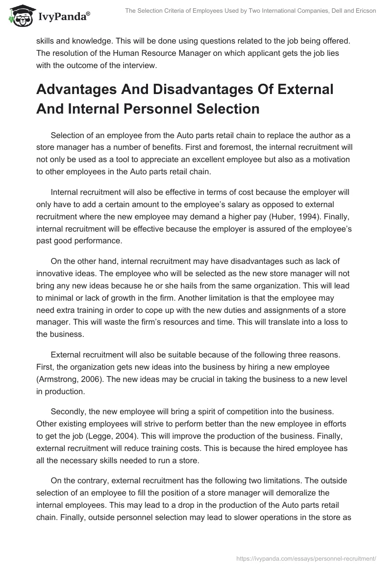 The Selection Criteria of Employees Used by Two International Companies, Dell and Ericson. Page 3