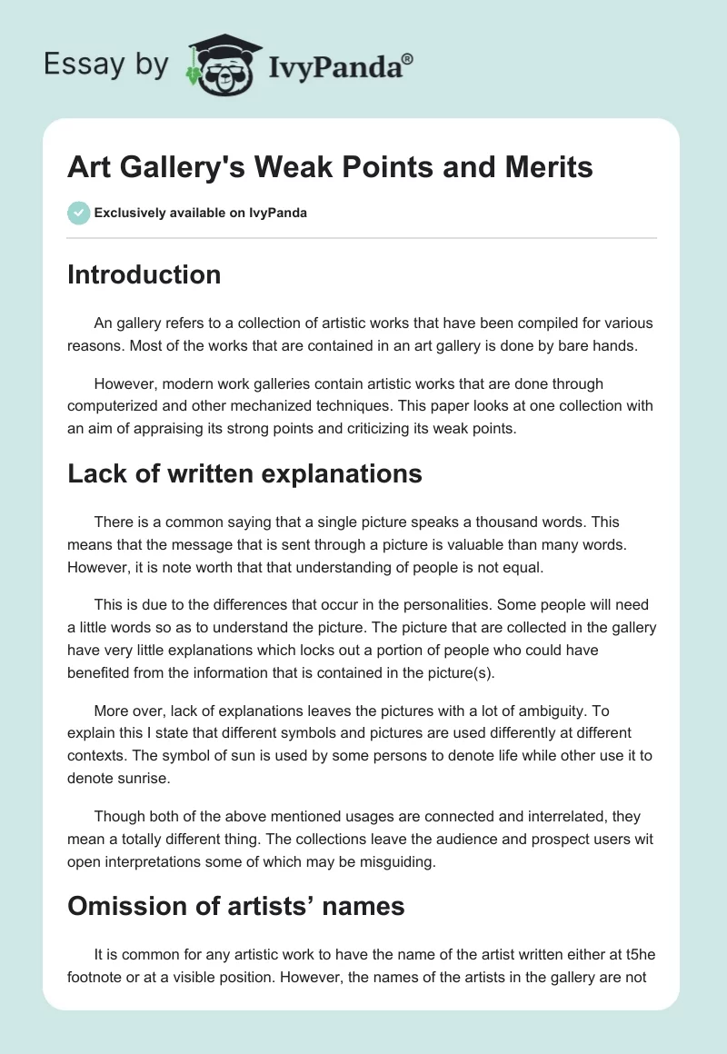 Art Gallery's Weak Points and Merits. Page 1
