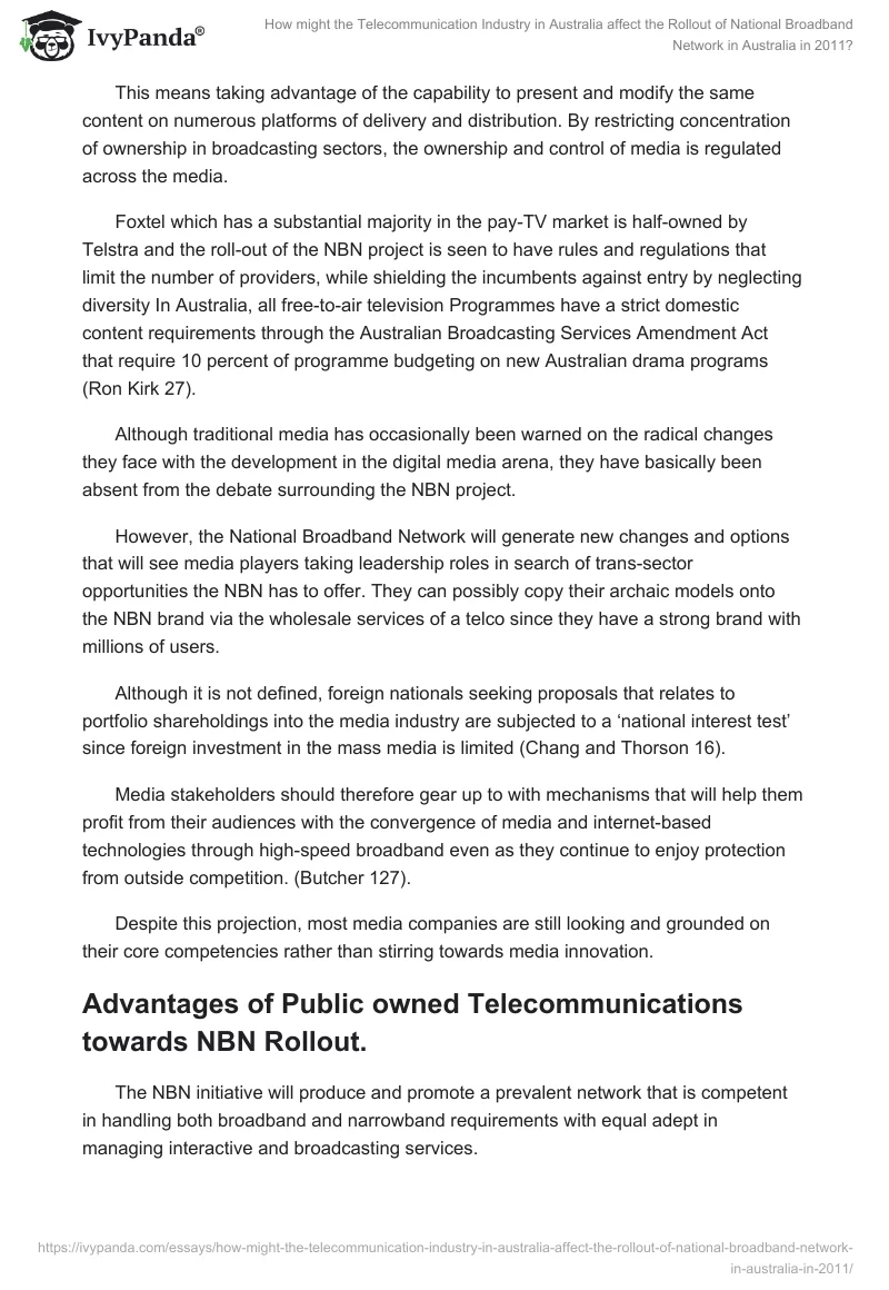 How Might the Telecommunication Industry in Australia Affect the Rollout of National Broadband Network in Australia in 2011?. Page 3