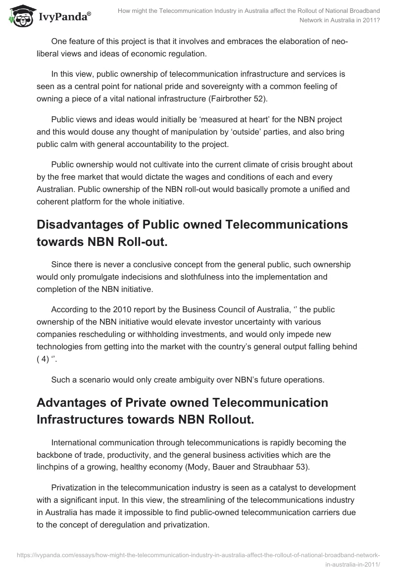 How Might the Telecommunication Industry in Australia Affect the Rollout of National Broadband Network in Australia in 2011?. Page 4