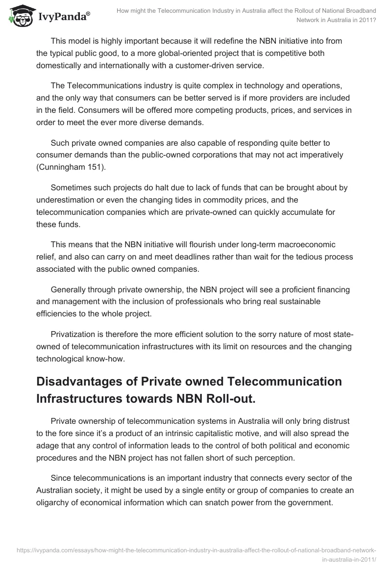 How Might the Telecommunication Industry in Australia Affect the Rollout of National Broadband Network in Australia in 2011?. Page 5