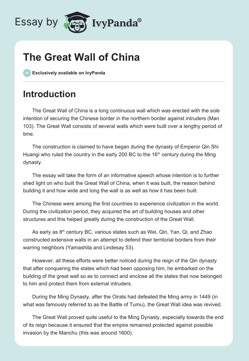 the great wall of china essay in english