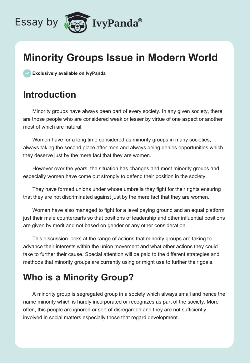 Minority Groups Issue in Modern World. Page 1