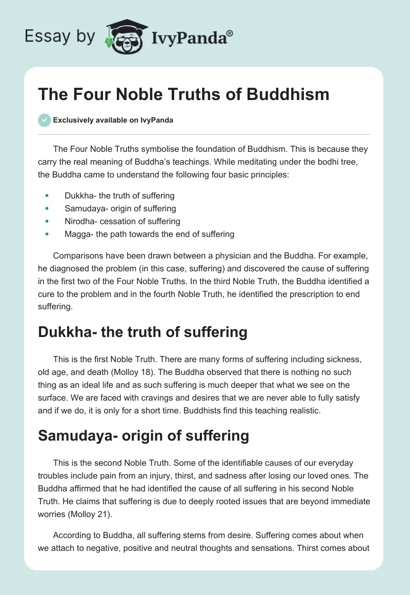 The Four Noble Truths of Buddhism. Page 1
