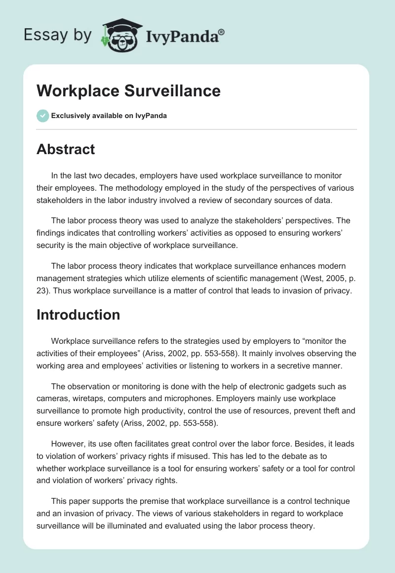 Workplace Surveillance. Page 1