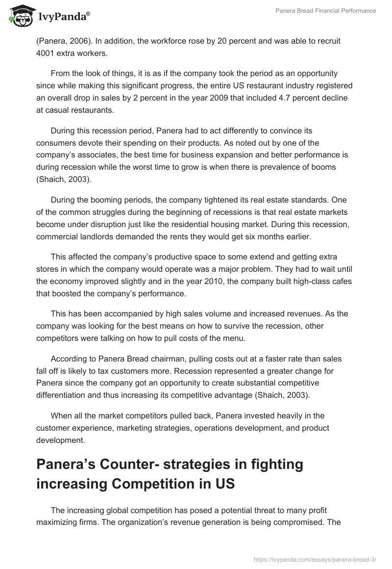 Panera Bread Financial Performance. Page 3