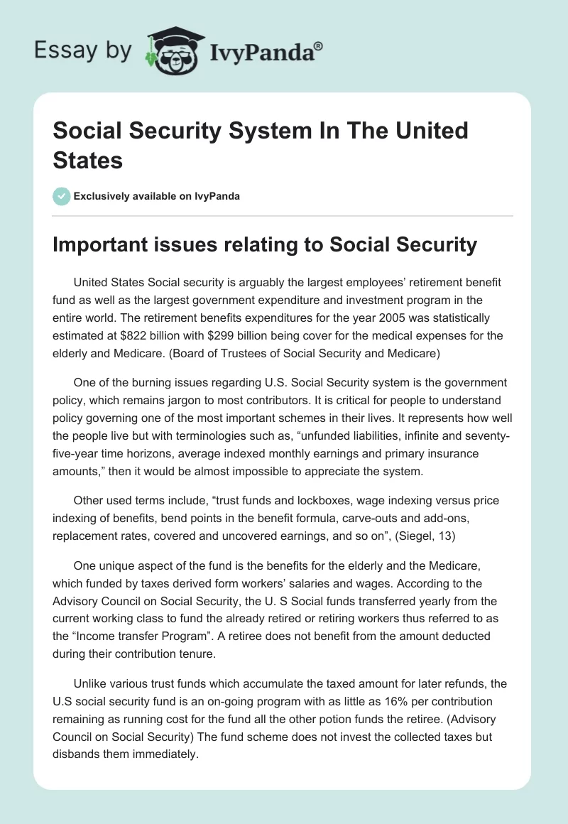 Social Security System In The United States. Page 1
