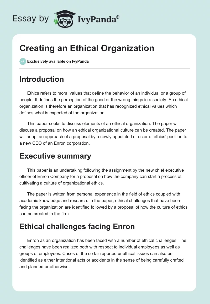 Creating an Ethical Organization. Page 1