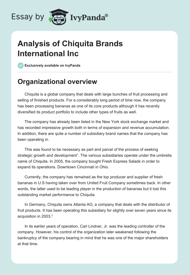 Analysis of Chiquita Brands International Inc.. Page 1