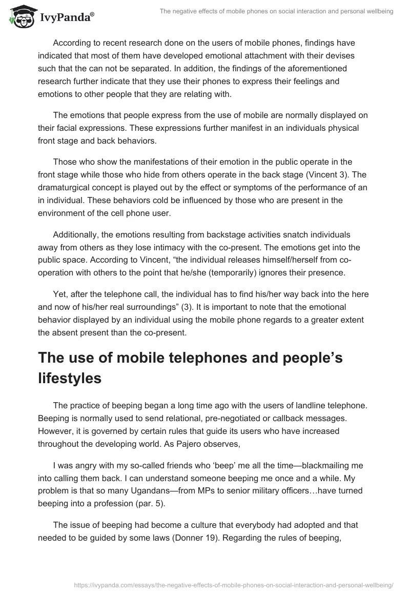 The negative effects of mobile phones on social interaction and personal wellbeing. Page 4