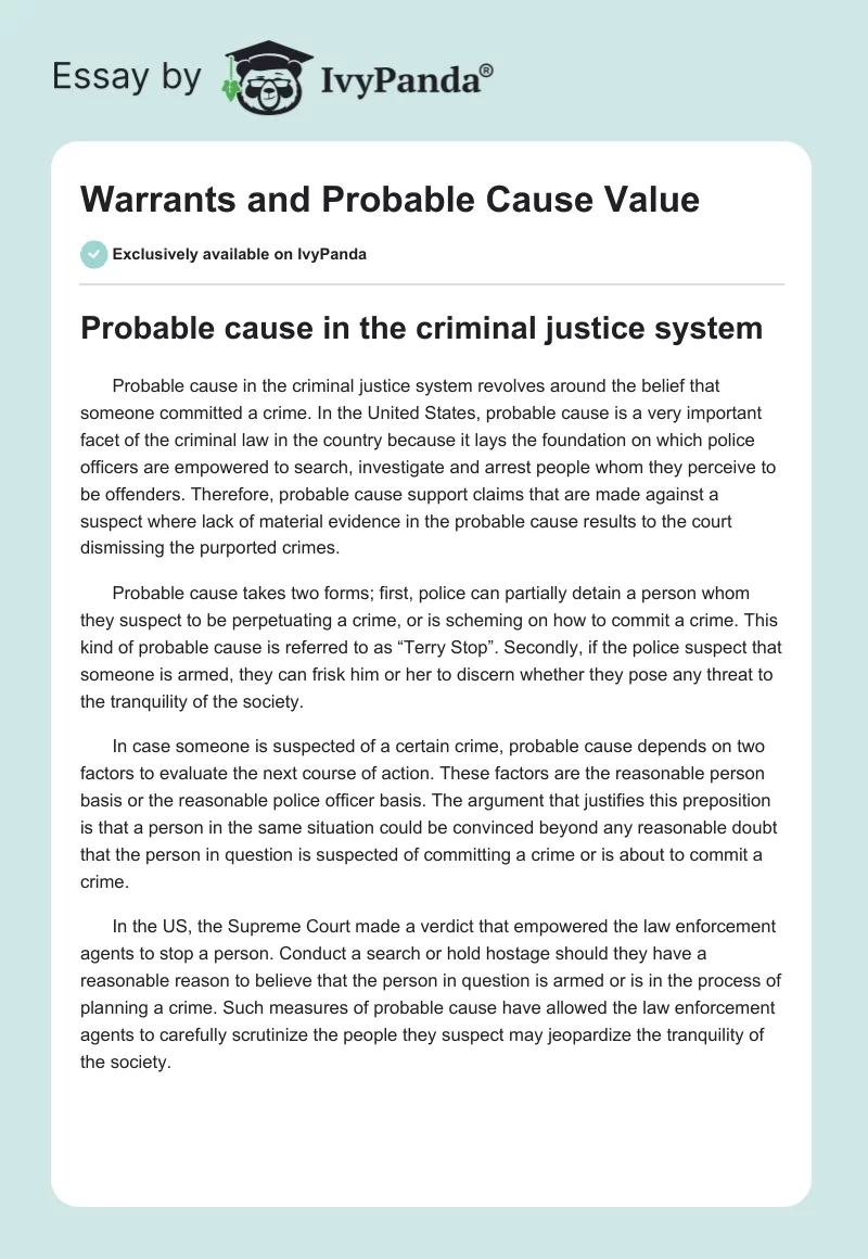 Warrants and Probable Cause Value. Page 1