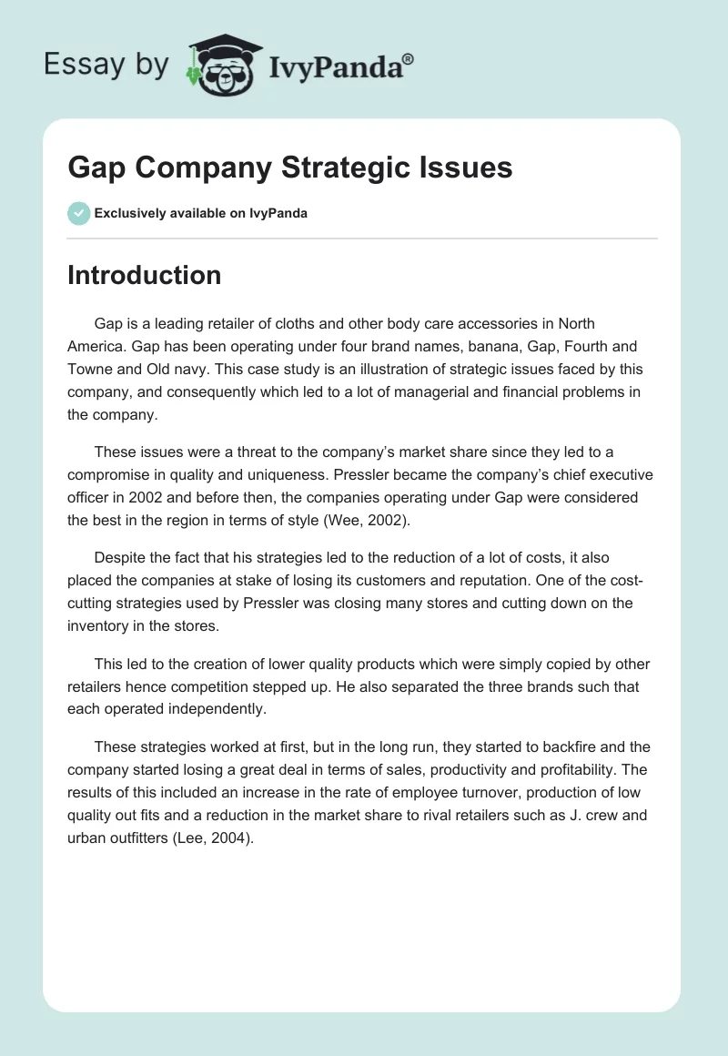 Gap Company Strategic Issues. Page 1