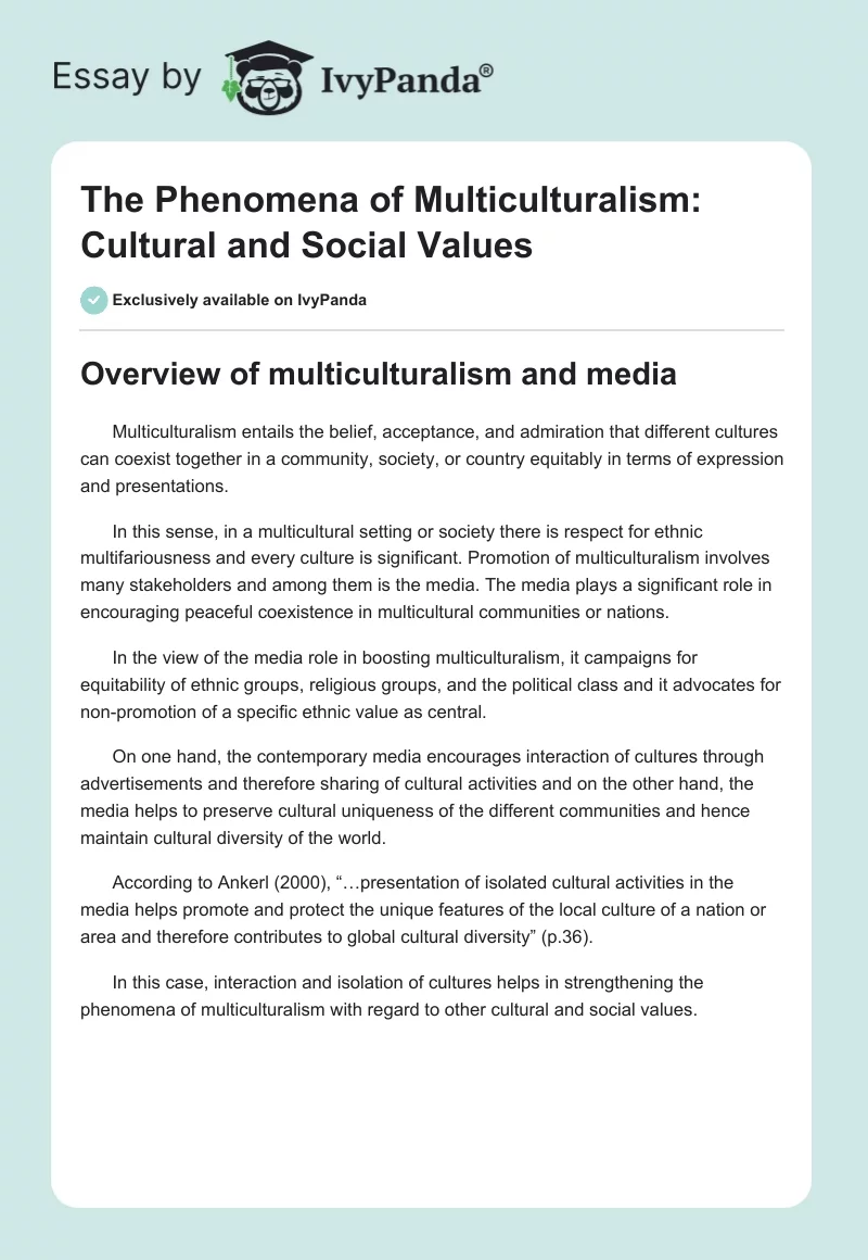 The Phenomena of Multiculturalism: Cultural and Social Values. Page 1