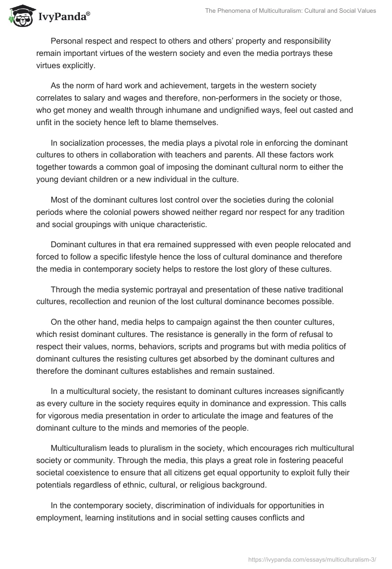 The Phenomena of Multiculturalism: Cultural and Social Values. Page 4