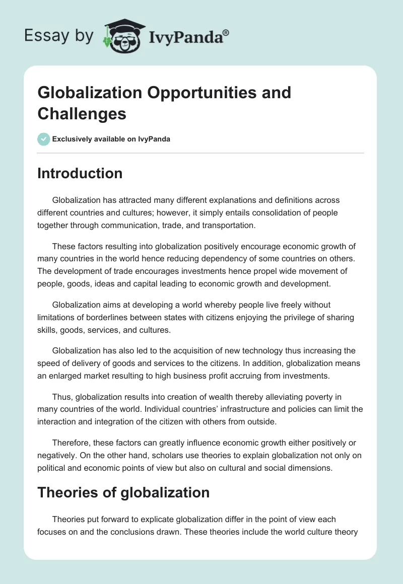 Globalization Opportunities and Challenges. Page 1