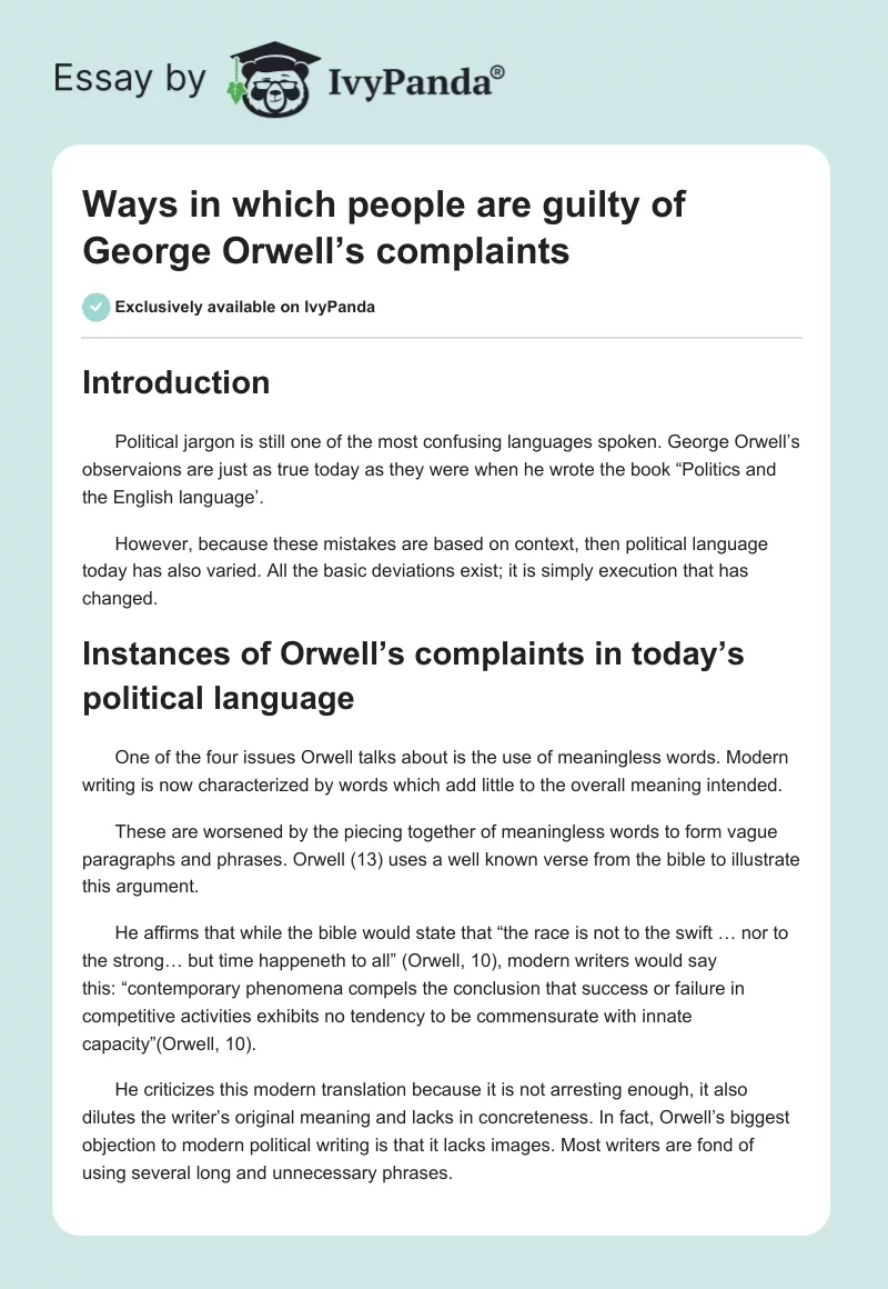 Ways in which people are guilty of George Orwell’s complaints. Page 1