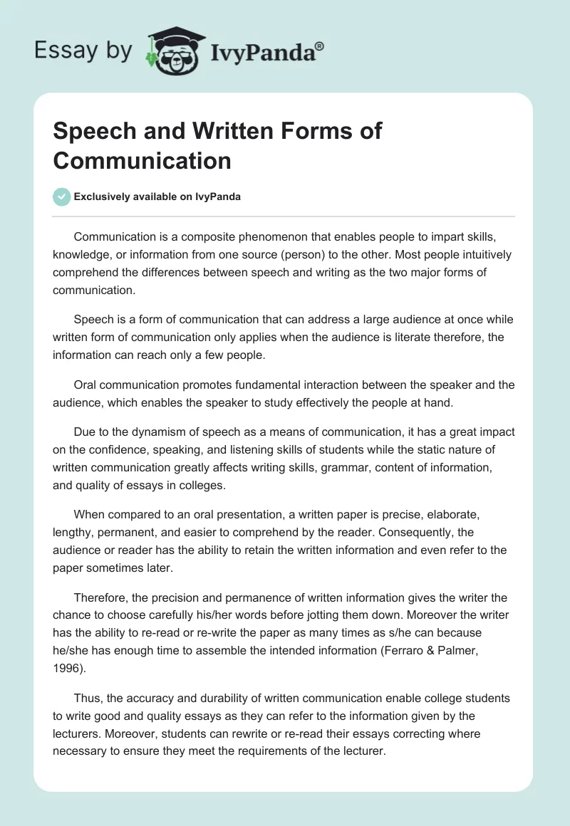 Speech and Written Forms of Communication. Page 1