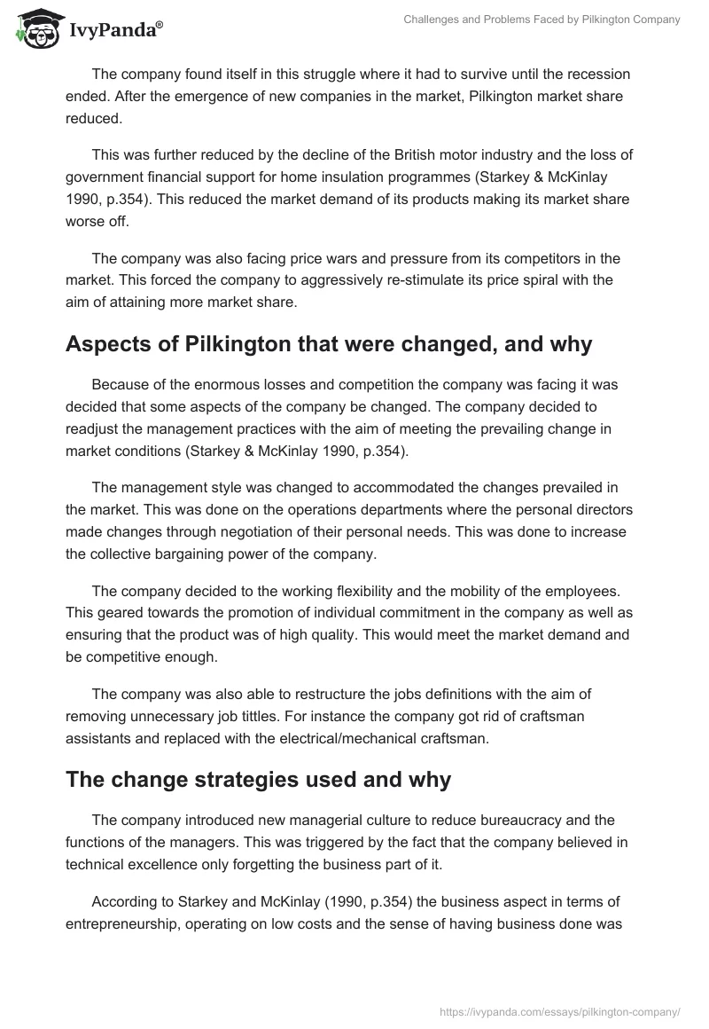 Challenges and Problems Faced by Pilkington Company. Page 2