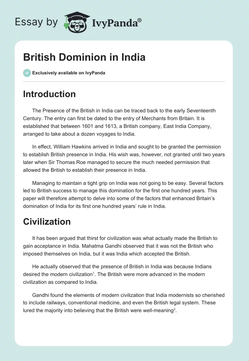 British Dominion in India. Page 1