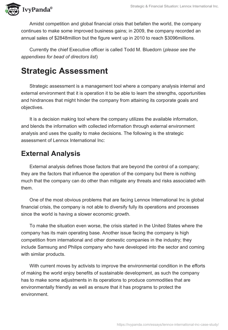 Strategic & Financial Situation: Lennox International Inc.. Page 2