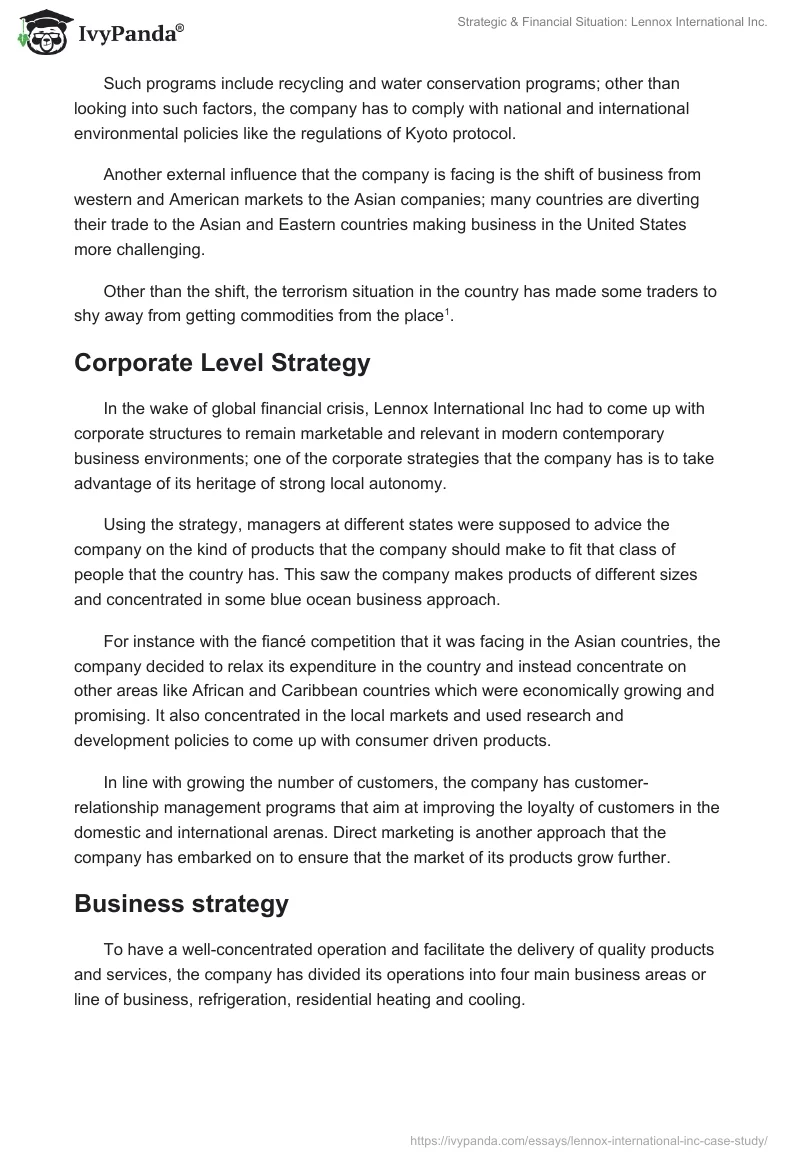Strategic & Financial Situation: Lennox International Inc.. Page 3