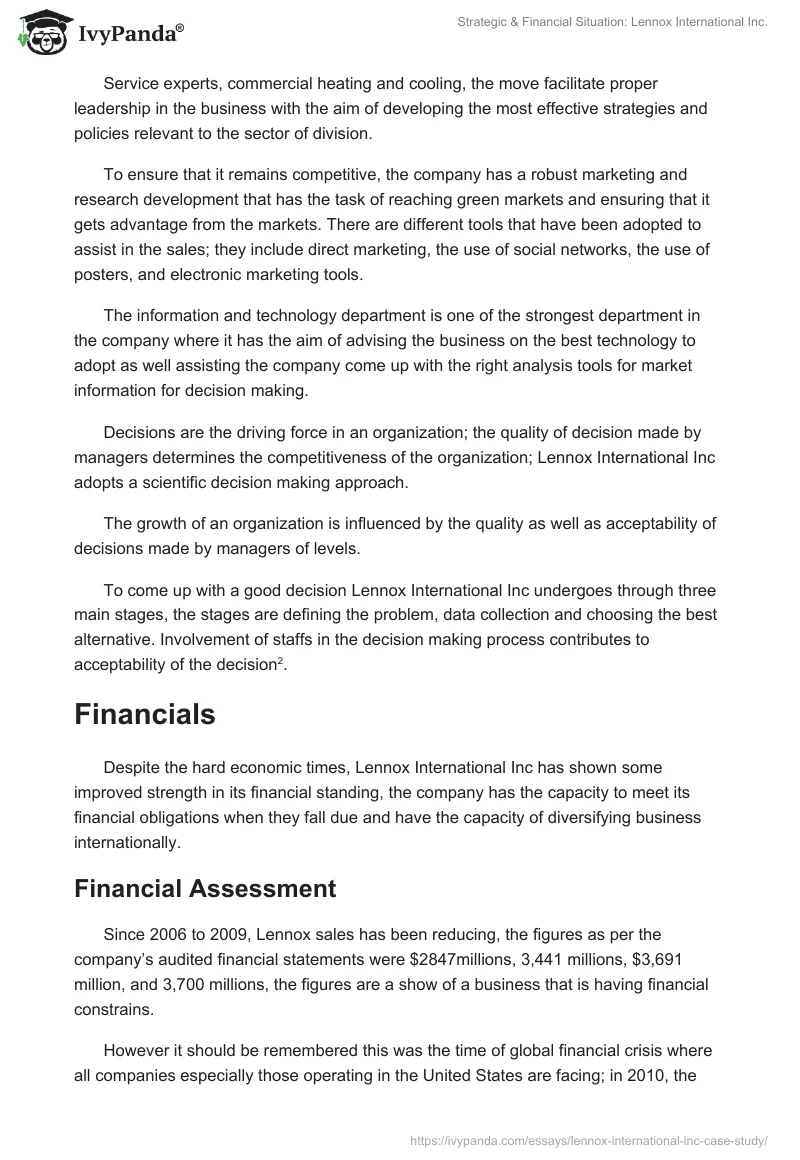 Strategic & Financial Situation: Lennox International Inc.. Page 4