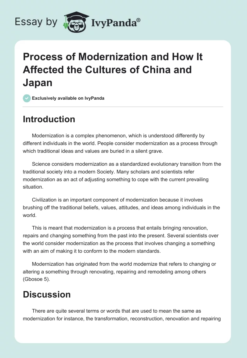 Process of Modernization and How It Affected the Cultures of China and Japan. Page 1