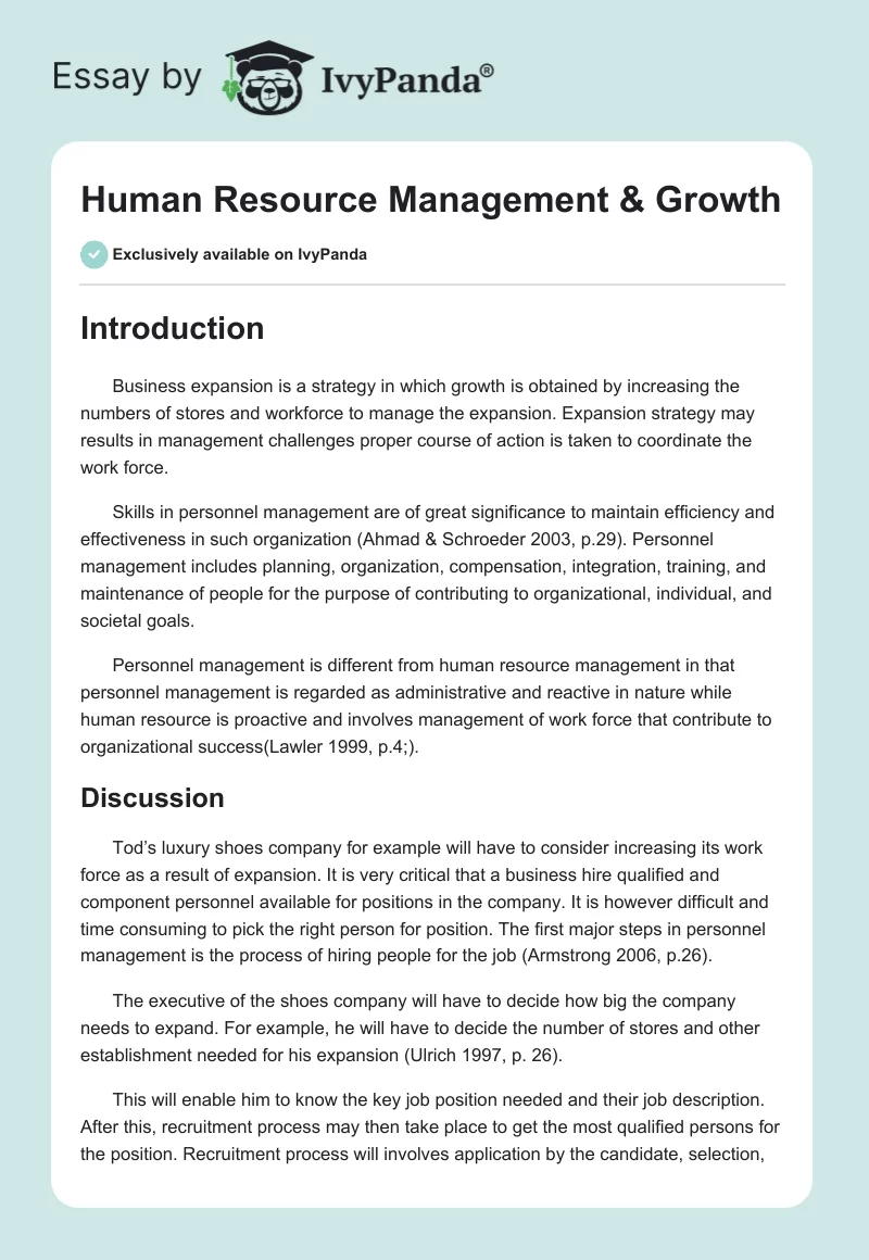 Human Resource Management & Growth. Page 1