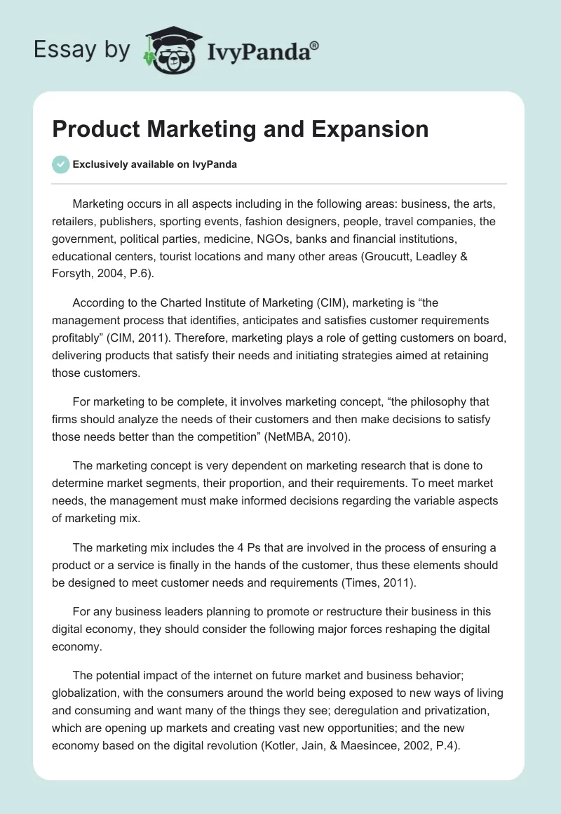 Product Marketing and Expansion. Page 1