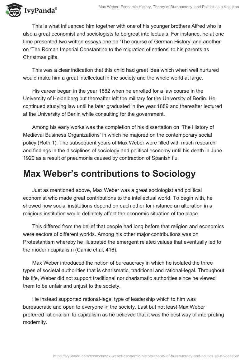 Max Weber: Economic History, Theory of Bureaucracy, and Politics as a Vocation. Page 2
