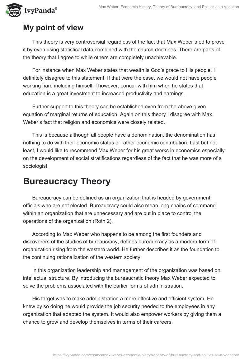 Max Weber: Economic History, Theory of Bureaucracy, and Politics as a Vocation. Page 5