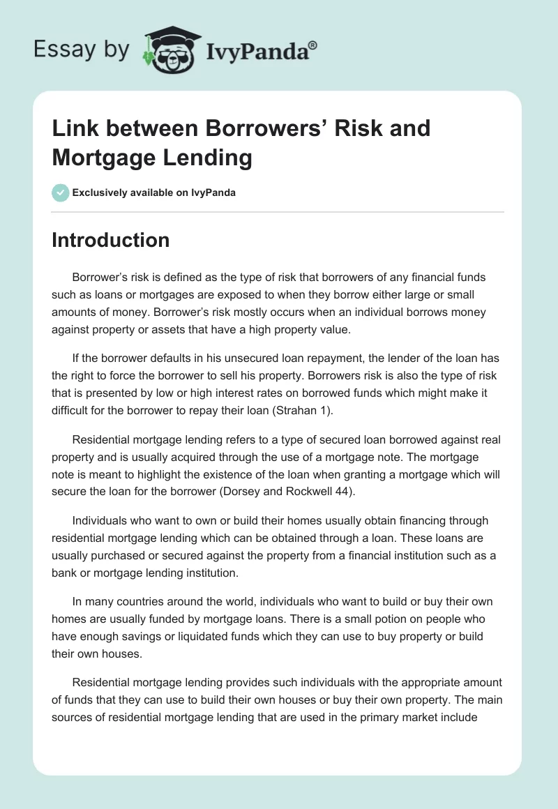 Link between Borrowers’ Risk and Mortgage Lending. Page 1