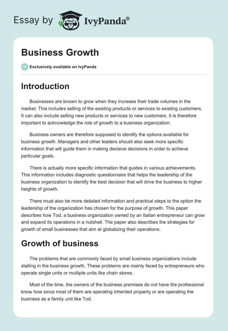 Business Growth. Page 1