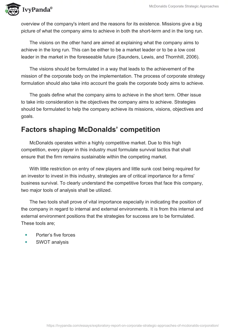 McDonalds Corporate Strategic Approaches. Page 3