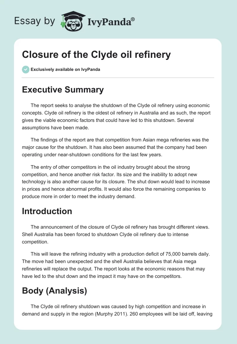 Closure of the Clyde oil refinery. Page 1