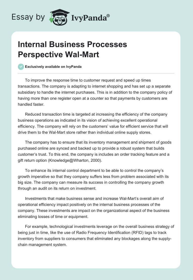 Internal Business Processes Perspective Wal-Mart. Page 1