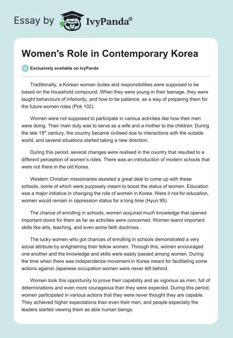 Women's Role in Contemporary Korea. Page 1