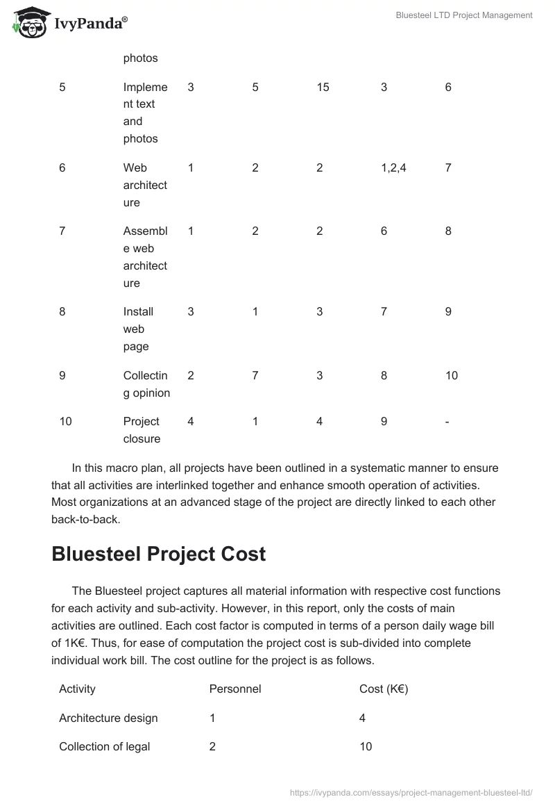 Bluesteel LTD Project Management. Page 5
