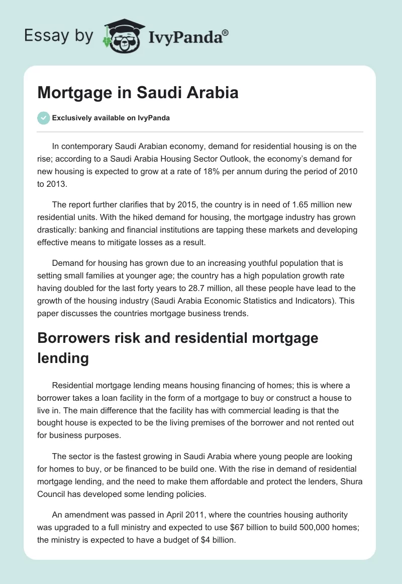 Mortgage in Saudi Arabia. Page 1