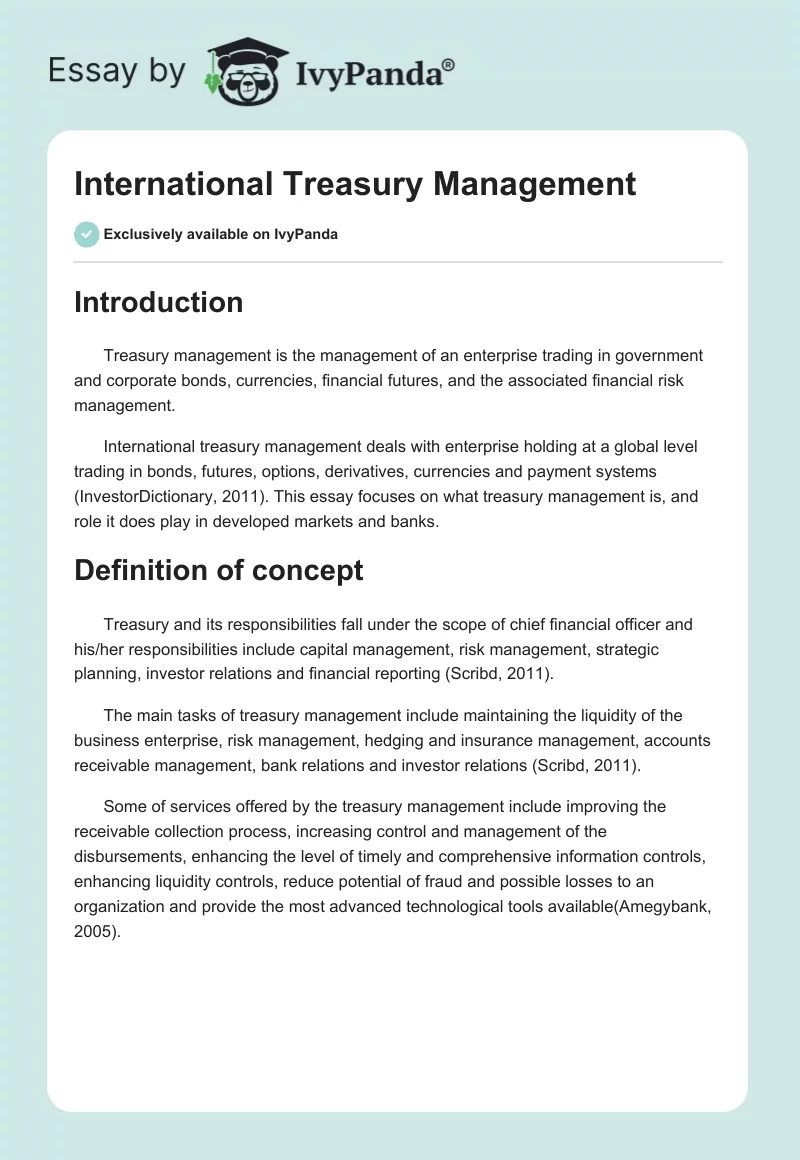International Treasury Management. Page 1