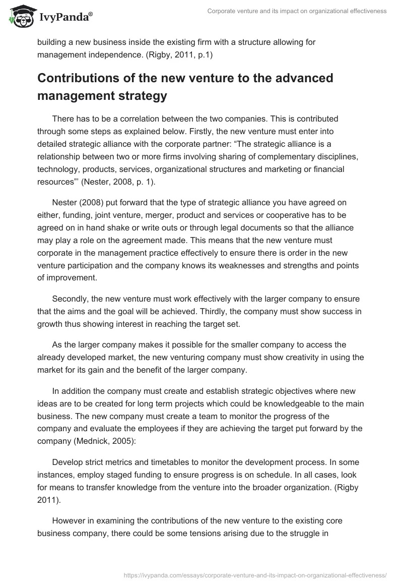 Corporate venture and its impact on organizational effectiveness. Page 2